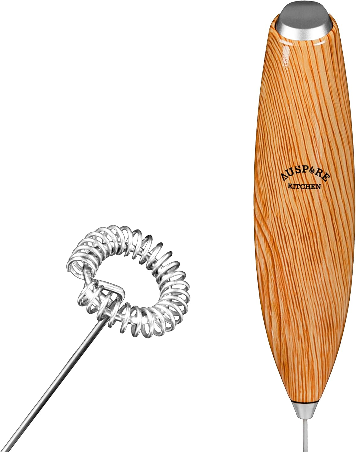 AUSPURE Milk Frother Handheld, Electric Stainless Steel Whisk, for Coffee Latte, Cappuccino, Hot Chocolate, Matcha & Protein Drinks - Battery Operated, Brown Wood image number 5