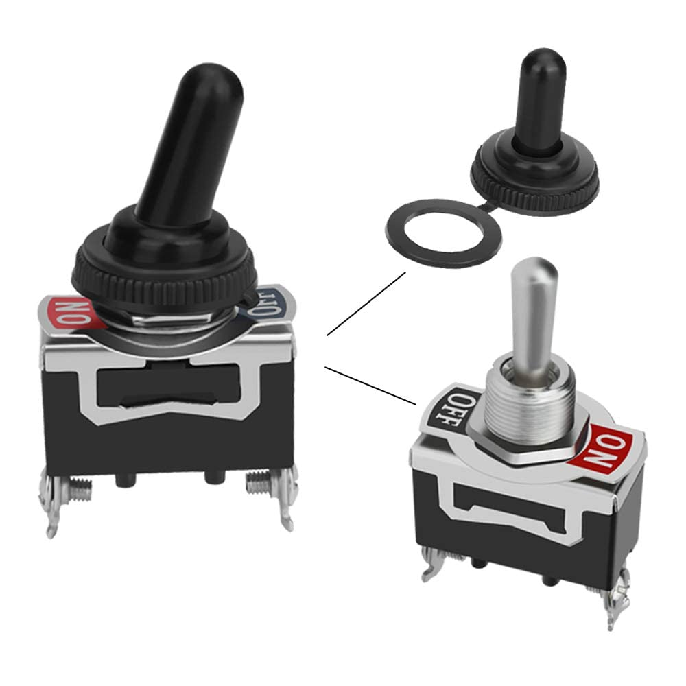 Toggle Switches 10 Pack 2 Pin on off SPST Car Rocker Toggle Switch 15A 250V Heavy Duty Waterproof Metal Bat Waterproof Boot Cap Cover image number 2