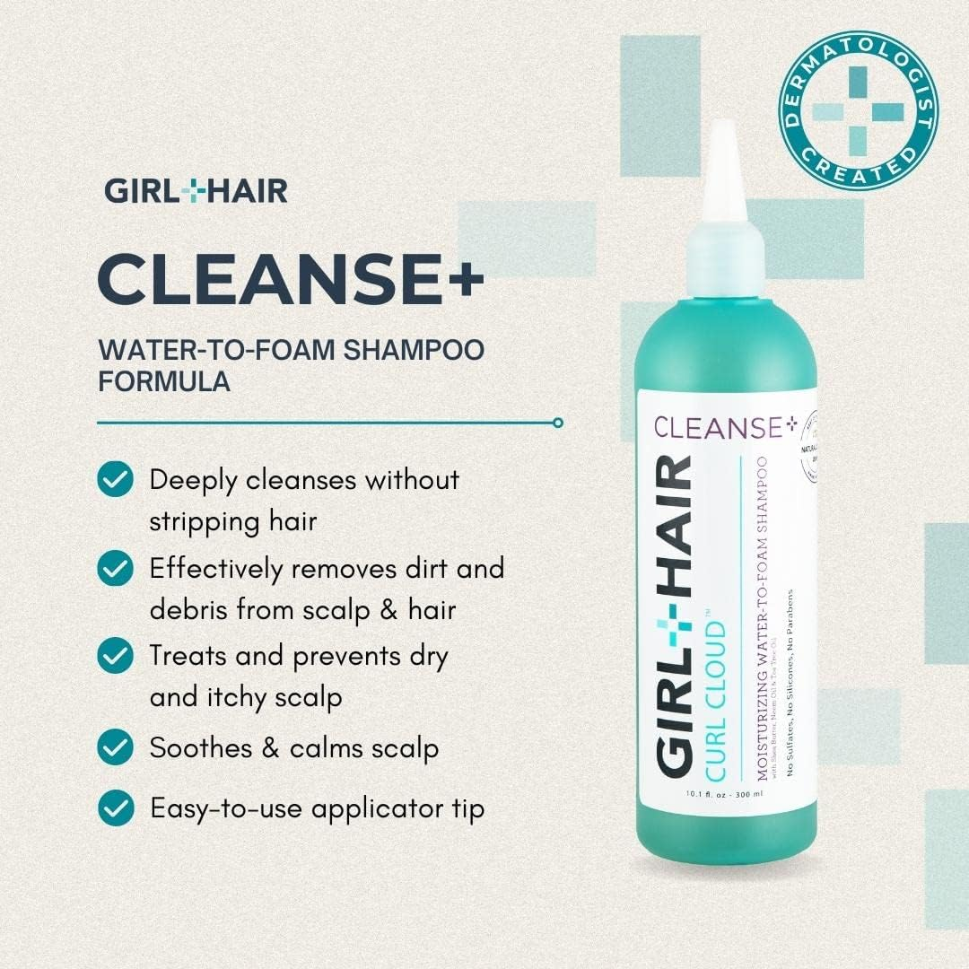 GIRL+HAIR Cleanse+ Sulfate-Free Shampoo | Moisturizing & Restorative for Dry, Damaged Hair | Treat & Prevent Dry, Itchy Scalp | Remove Build-Up | with Shea Butter, Tea Tree Oil & Neem Oil (10.1 Fl Oz)