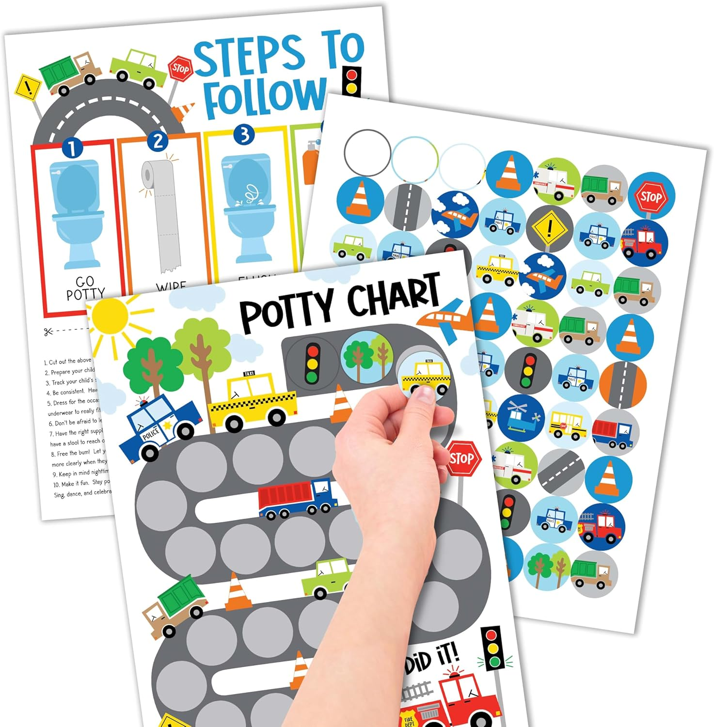 Hadley Designs Potty Training Chart for Boys with Fun Reward Stickers &ndash; Sticker Chart for Kids Potty Training, Potty Training Chart for Toddlers Boys, Sticker Chart for Potty Success image number 1