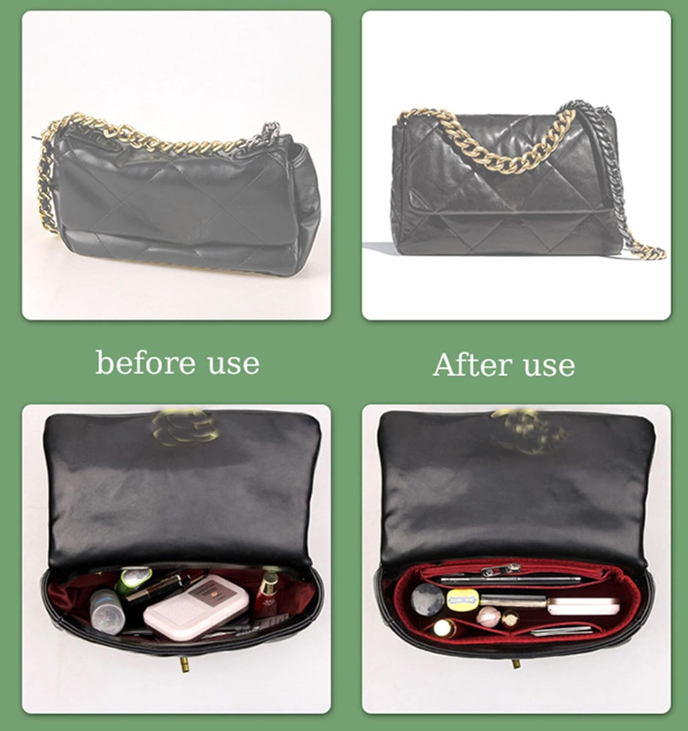 Lckaey Purse Organizer Insert for 19 Flap Small Bag Small Bag Organizer with Side Zipper Pocket Beige 1016 24 * 7 * 12Cm