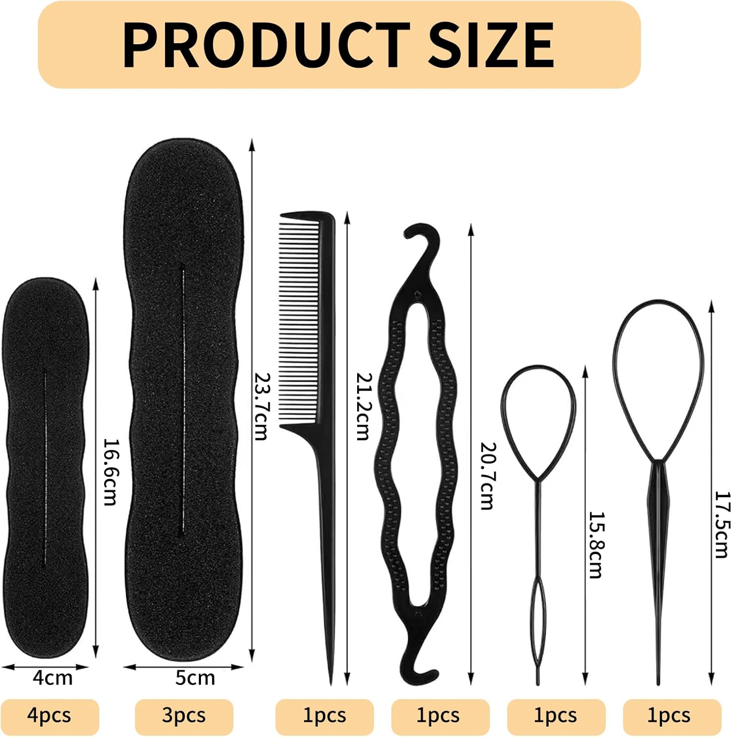 Hair Bun Maker Set 11-Piece Soft Sponge Includes 3 Large 4 Small Bun Cushions 3 Pieces Twist Tool and Flexible Bun Donut for Women and Girls, Black, Large image number 3