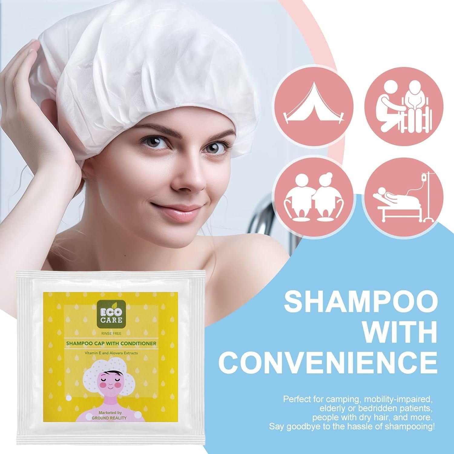 LADY HAWK Eco Care Easy Bath Shampoo Cap for Complete and Comfortable Hair Wash. Shampoo and Condition in Minutes, Leaves Hair Fresh and Clean. Microwavable 1 Pack