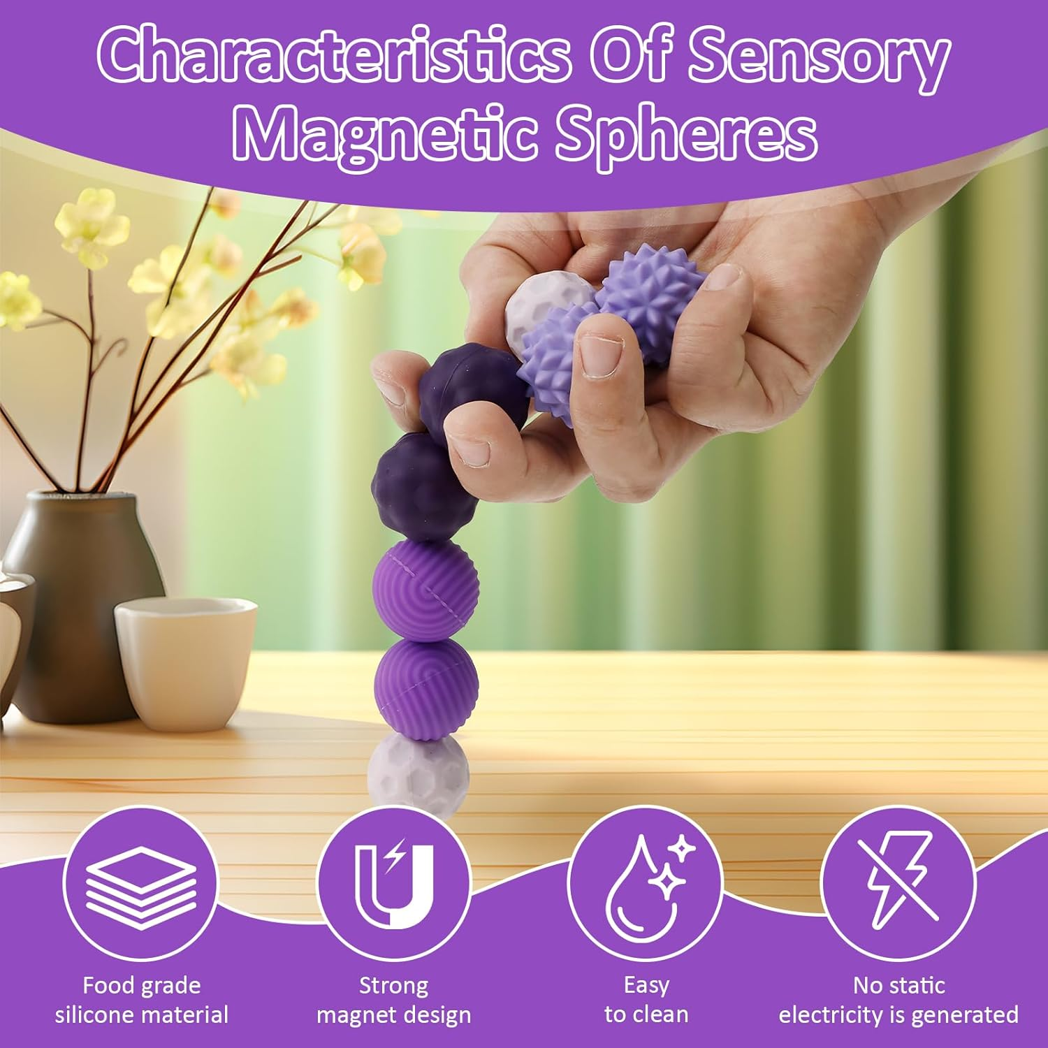 NIPUAEGO 8Pcs Magnetic Fidget Ball Toys, Magnetic Fun Compact Easy Cleaning Sensory Rolling Ball Toy for Home Office Travel (Purple)