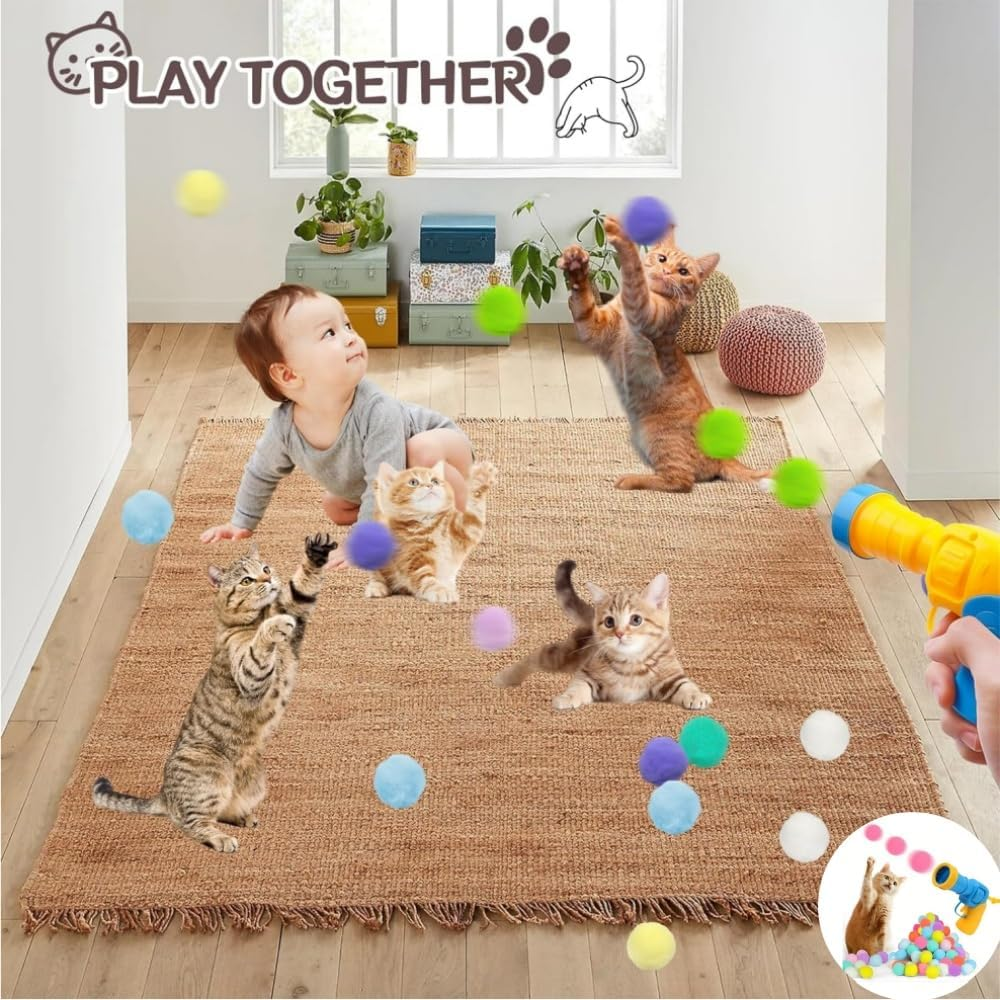 DACUAN Cat Toys Balls Launcher, 30PCS Pom Pom Balls & Cat Toy Launcher Set,Cat Plush Ball Toy Colorful Plush Toy Balls for Cat, image number 3