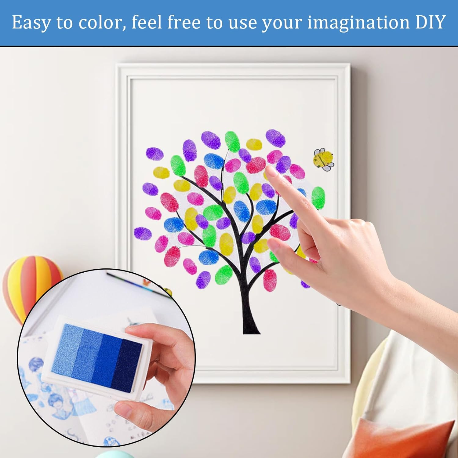 INCAUCA Rainbow Fingerprint Ink Pad, Washable Stamp Pads for Rubber Stamps, Multicolor Craft Stamp Ink Pad, Pigment Ink Pads for Stamping Paper Wood Scrapbook Art Card Making, Gradient Purple - Blue image number 4