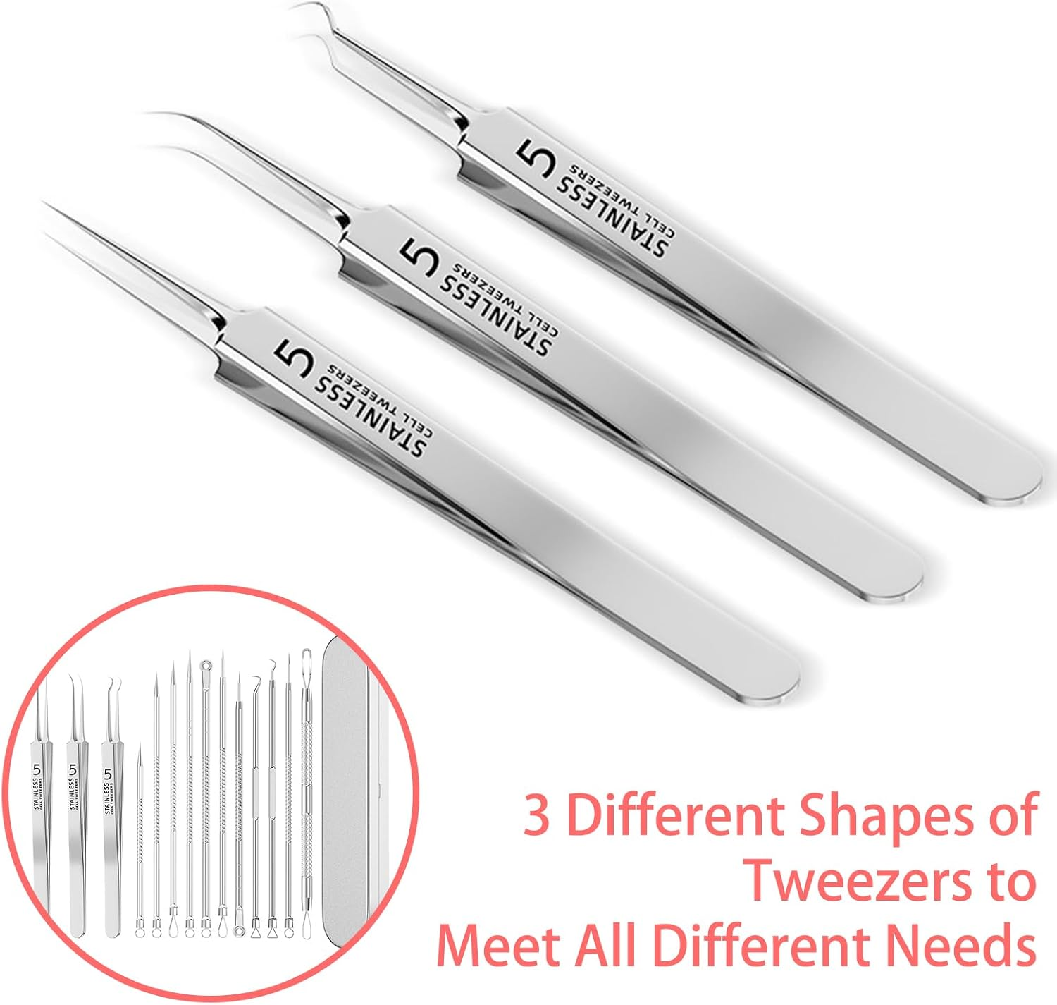 14 Pcs Blackhead Remover Tool, Professional Pimple Popping Kit，Apply to Skin Care Tools for Acne Prone Skin and Deep Pore Cleaning image number 6