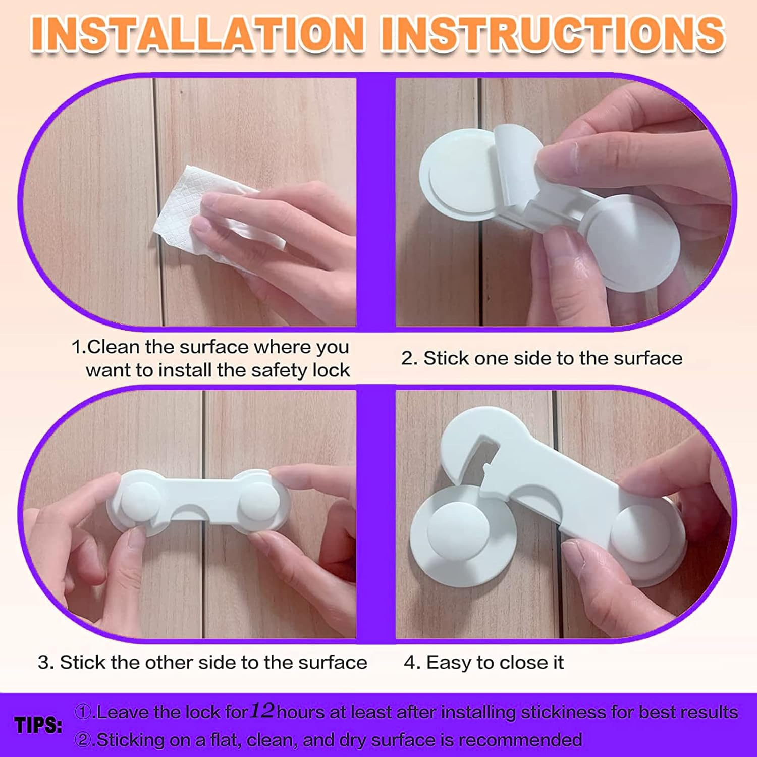 Cabinet Locks for Babies,Child Proof Cabinet Latches,12 Pack Child Proof Cabinet Latches.Child Locks for Cabinets,Drawer,Closet, Fridge,Wardrobe,Cupboard. image number 1