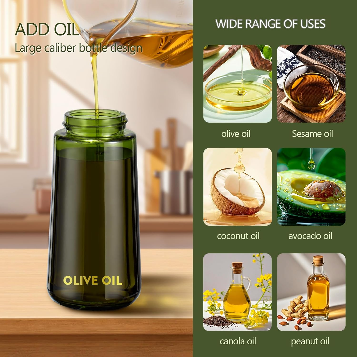 7Oz Glass Olive Oil Sprayer Bottle for Cooking, Oil Mister Spray Dispenser Bottle with Portion Control for Kitchen (Green, Light Blockage) image number 1