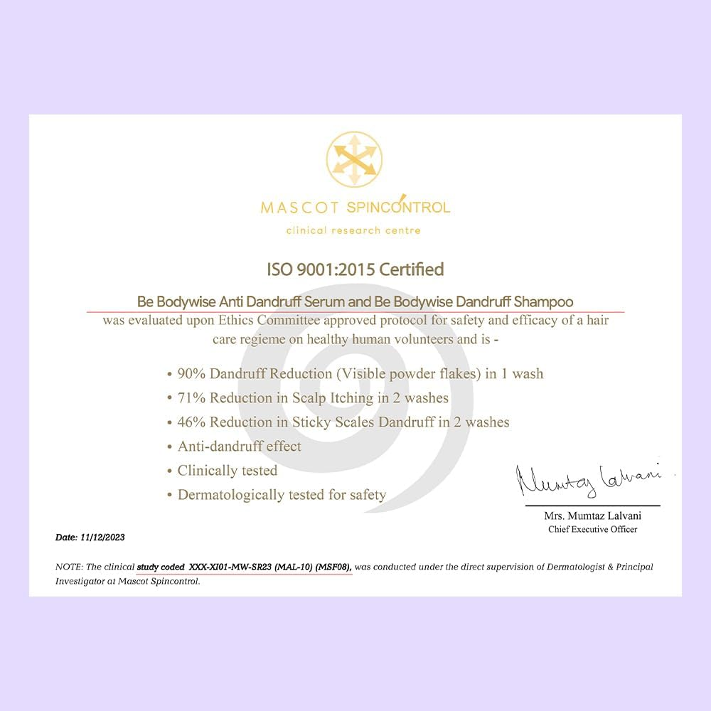 Be Bodywise anti Dandruff Scalp Serum 50Ml | Fights Dandruff, Reduces Flaky & Itchy Scalp | with Ichthyol Pale, Zinc Pyrithione, & Tea Tree Oil | Paraben & Sulphate Free image number 5