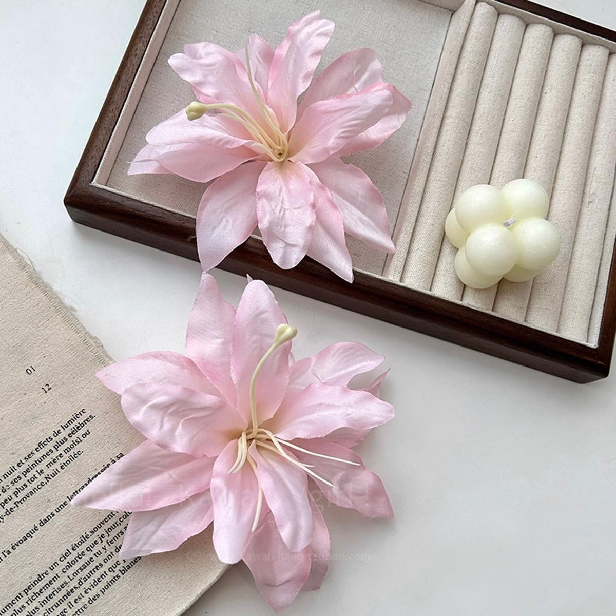 2Pcs Pink Artificial Lily Flower Hair Clips Floral Shaped Barrettes Flowers Hairpins Headdress Headwears Hair Accessories for Wedding Beach Party image number 1