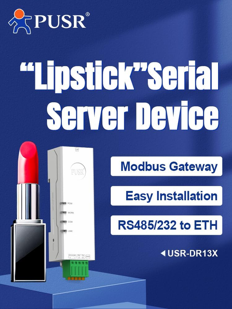 PUSR Din Rail Lipstick RS485 to Ethernet Server for Serial Devices Modbus Gateway 2 Ports USR-DR134 image number 3