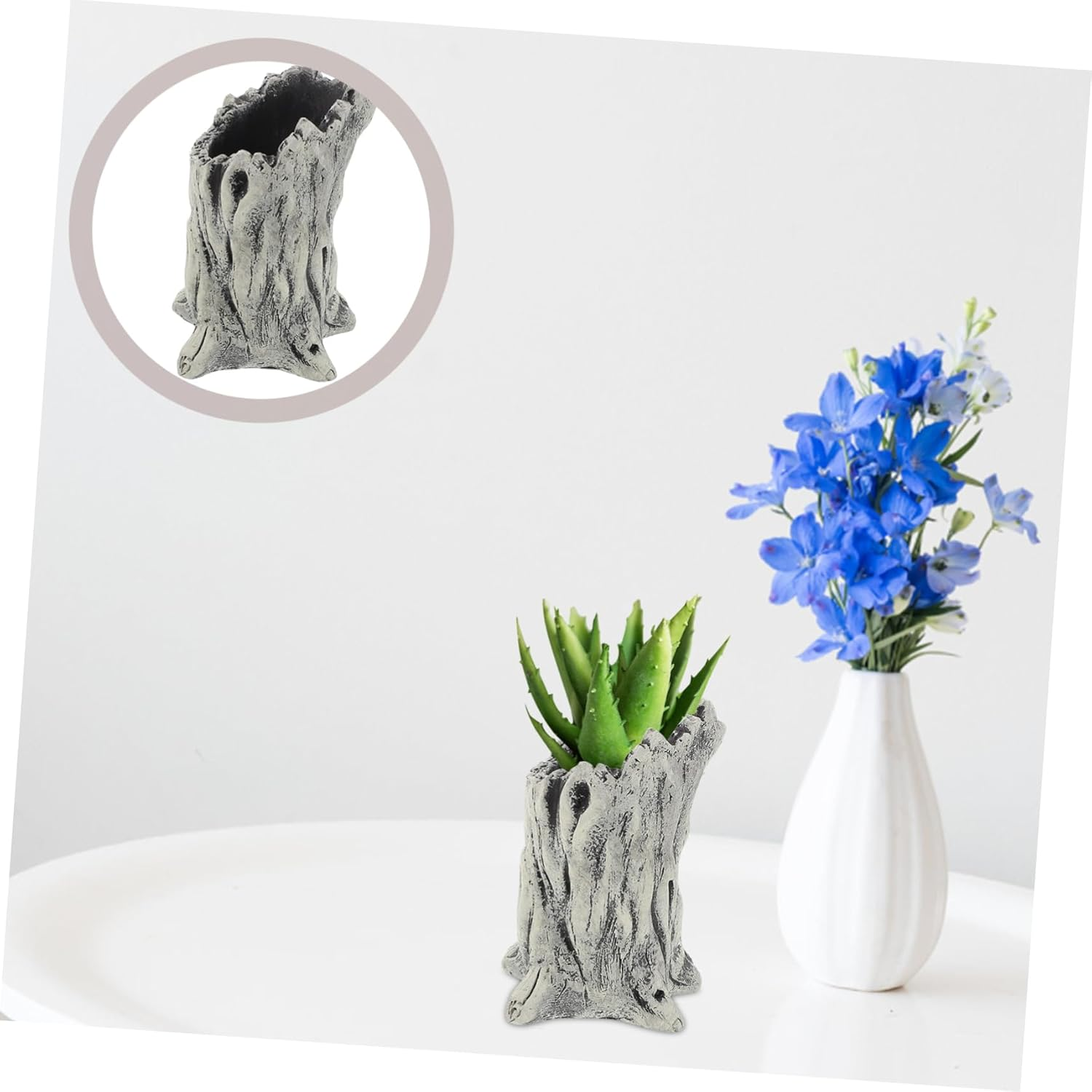 FUNOMOCYA Cement Succulent Planter Small Desktop Flower Pot Indoor Decorative Pot for Home Office Gardening image number 6