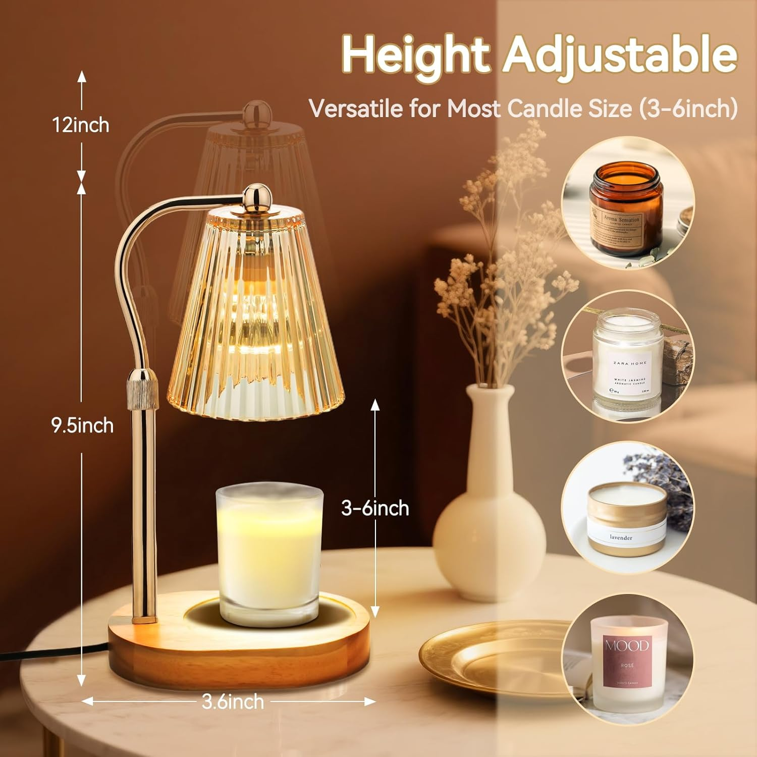 MISERWE Candle Warmer Lamp with 2Bulbs, Adjustable Height Dimmable Wax Warmer with Timer, Wax Melt Warmer with 4 Brightnes, Candle Warmer Light for Mothers Day/Birthday Gifts image number 1
