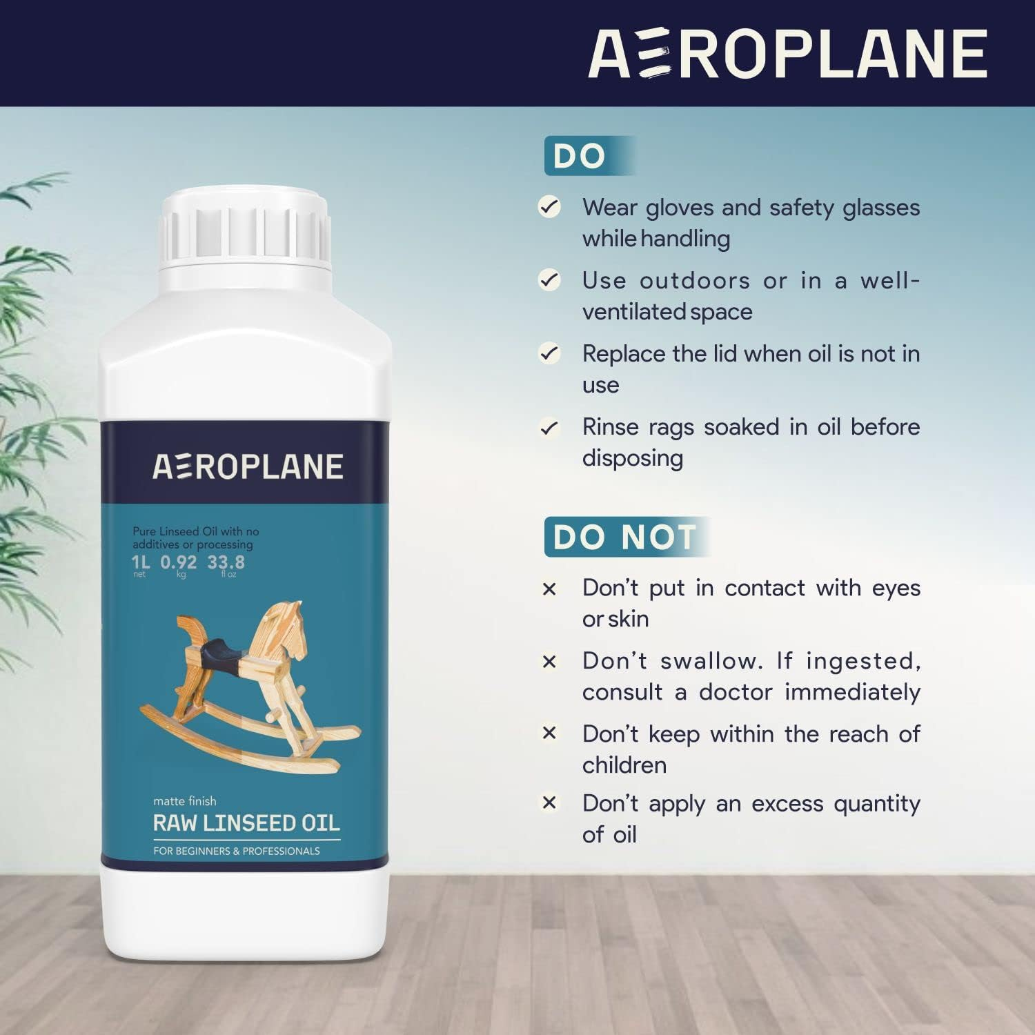 AEROPLANE Brand - Raw Linseed Oil - Used for Wood Finishing & Restoration, Sports Equipment, Wall Base Coat & Putty, Tools & Hardware - Natural Wood Varnish, Amber image number 4
