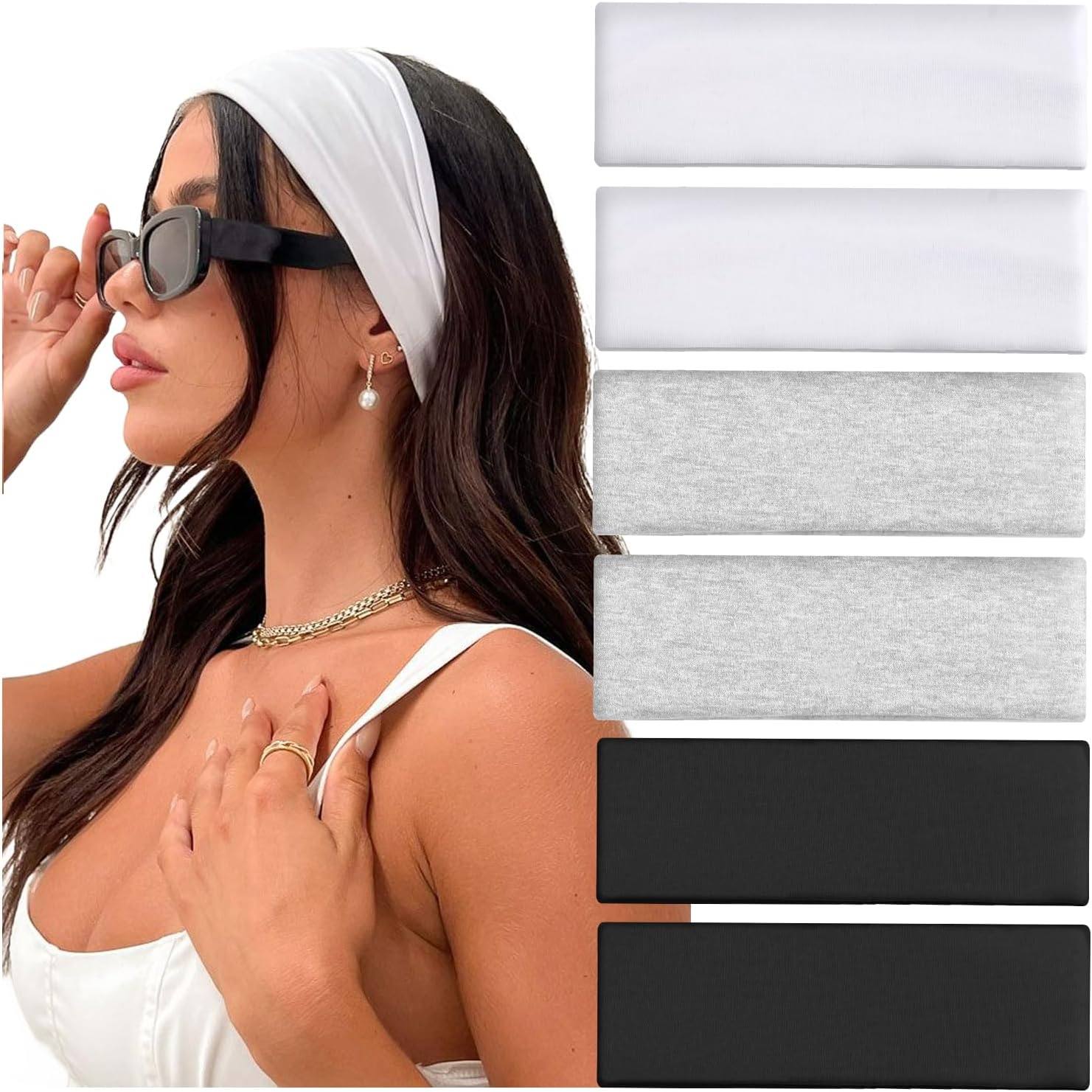 IVARYSS Workout Headbands for Women Non Slip, Premium Stretchy Soft Fabric Head Bands for Women'S Hair, Wear for Yoga, Running, Sport, 6 Pack image number 4