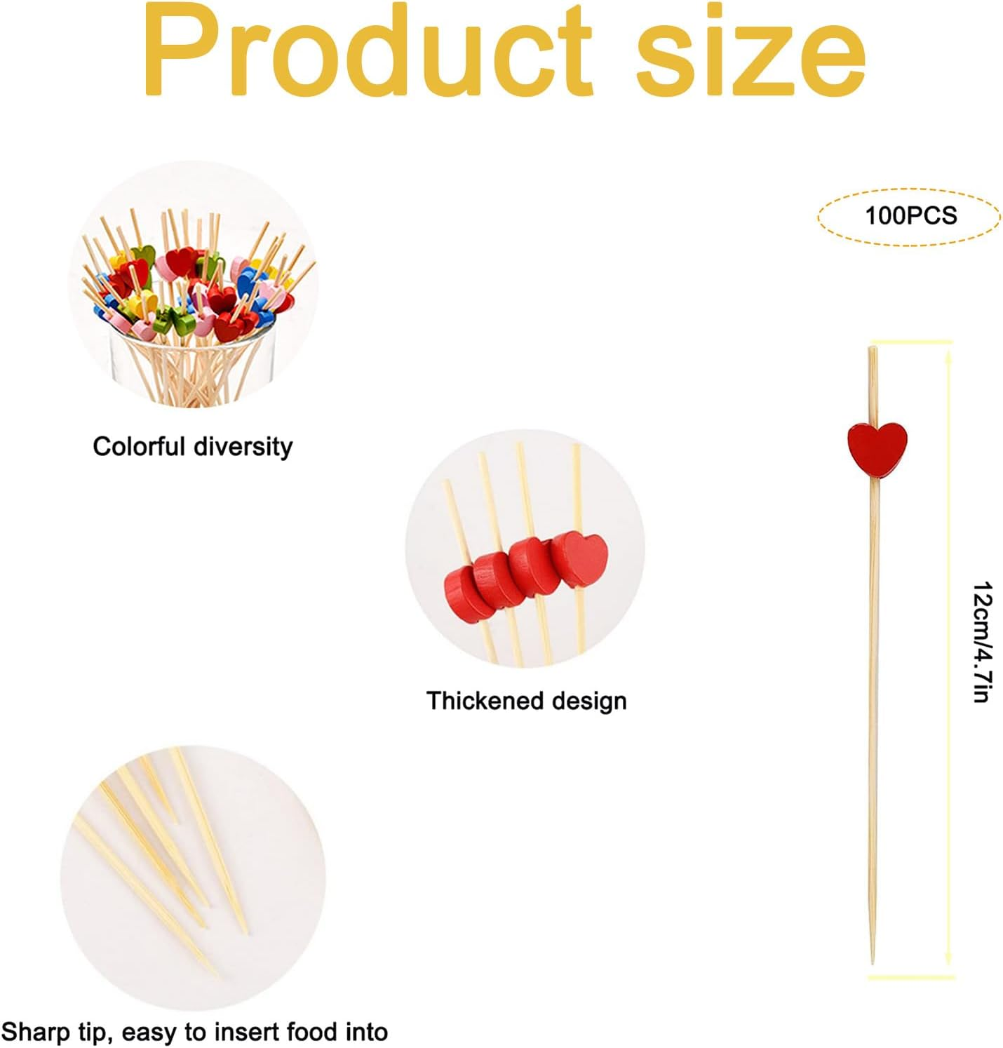 100 Pcs Heart Shaped Cocktail Toothpicks, Fruit Sticks Food Toothpicks Sandwich Appetizer Charcuterie Skewers, Handmade of Bamboo Wood for Birthday, Wedding, Valentines Day Decoration Party Supplies