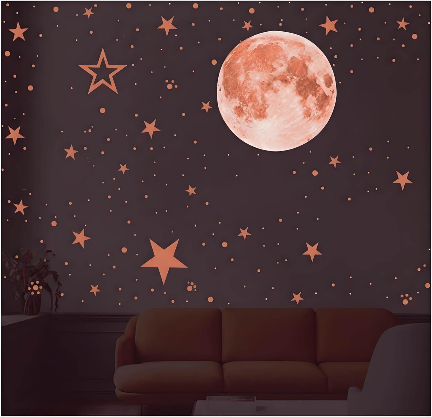 Glow in the Dark Stars and Moon Wall Decals - Pink Galaxy Stickers for Kids Bedroom Ceiling, Nursery Decor - Ideal Halloween Decoration & Christmas Stocking Stuffer for Girls & Boys