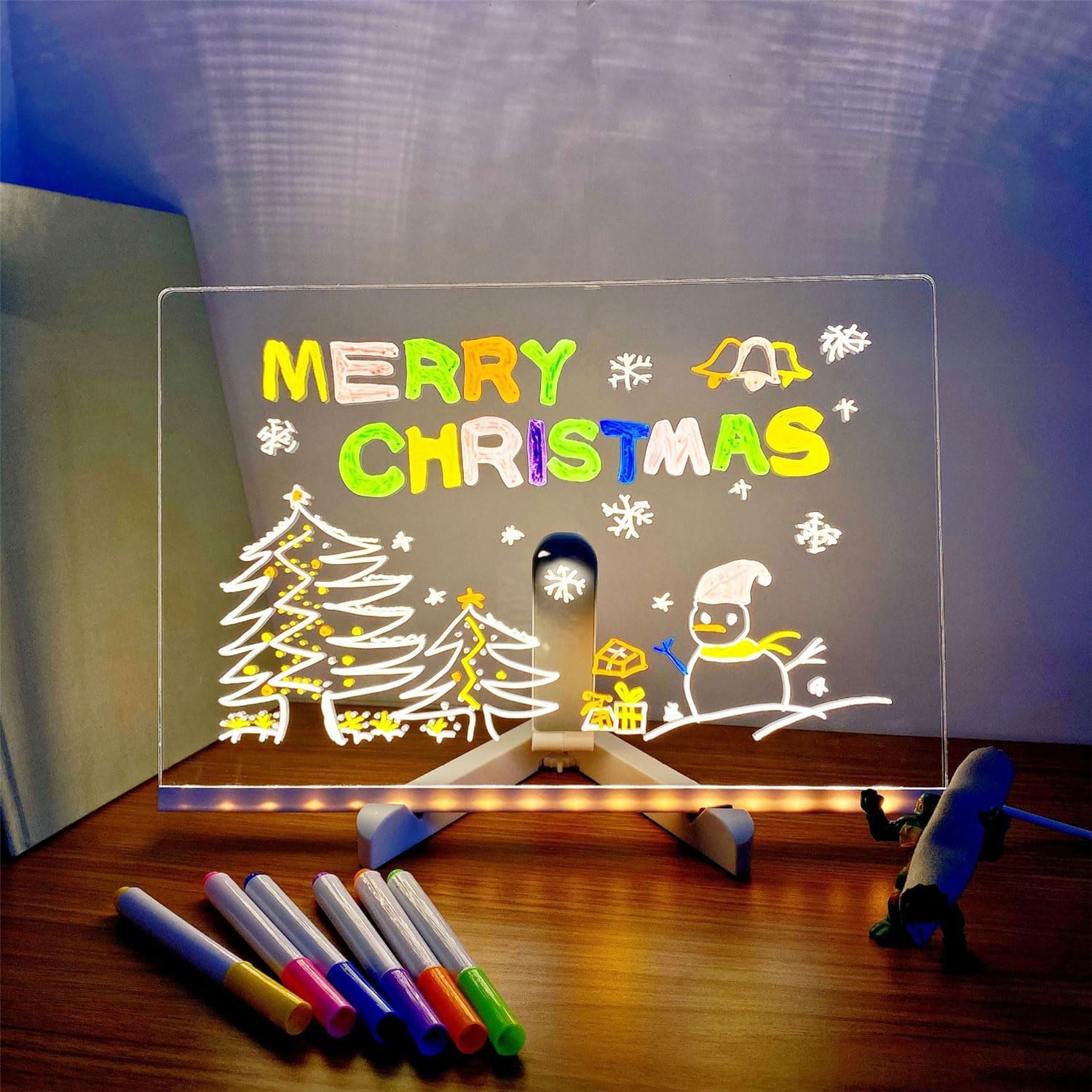 LED Note Board with Colors, Letter Dry Erase Board with 7 Pens, 5.9 X 5.9Inch Acrylic Dry Erase Board with Adjustable Stand Desktop for Office School Home image number 2