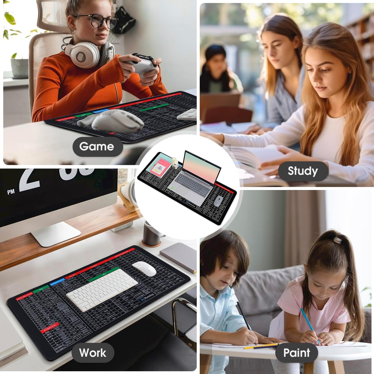 Chamgeco Anti-Slip Large Keyboard Pad, Excel Shortcut Keys Mouse Pad, Keyboard Shortcuts Pad Office Desk Mat, Keyboard Gaming Mousepad with Stitched Edges for Word/Excel/Ps/Ppt (Shortcuts 1, 80*30CM) image number 1