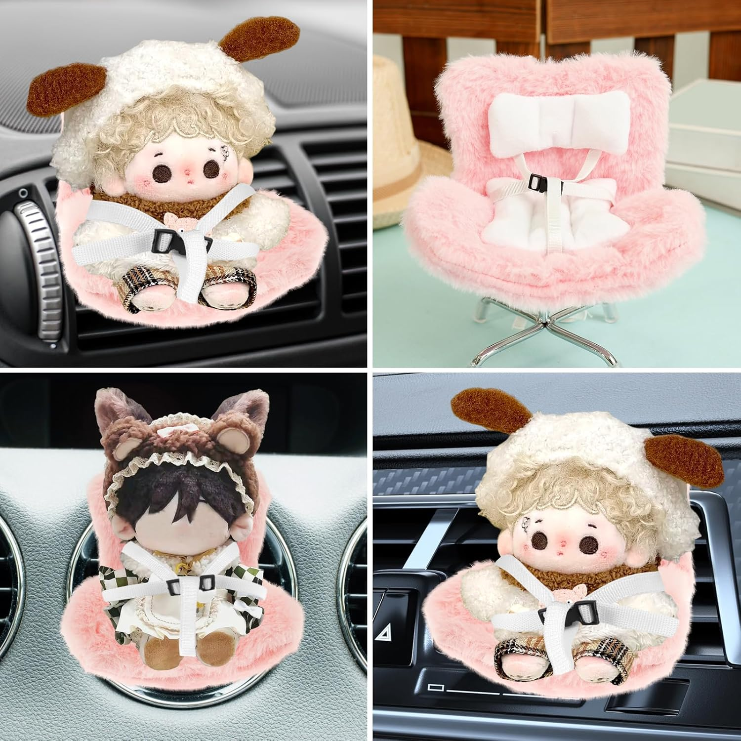 Car Seat for Dolls Car Seat Decor with Soft Furry Cushion Car Ornament for Decorative Car Sofa Seat Cute Air Vent Decor to Display Doll Toy (Pink) image number 5