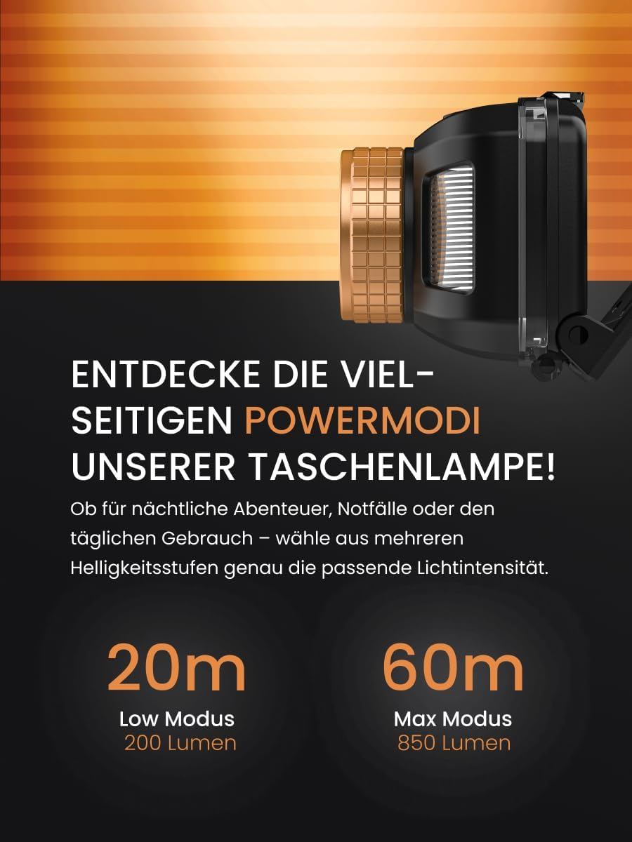 Duracell DH850R Pro LED Headlamp - 850 Lumens, Focusable, 50 M Beam Range, Red Light Function, Dualpower, USB-C Rechargeable, Lithium Battery, Various Light Modes, Includes Gift Box image number 5