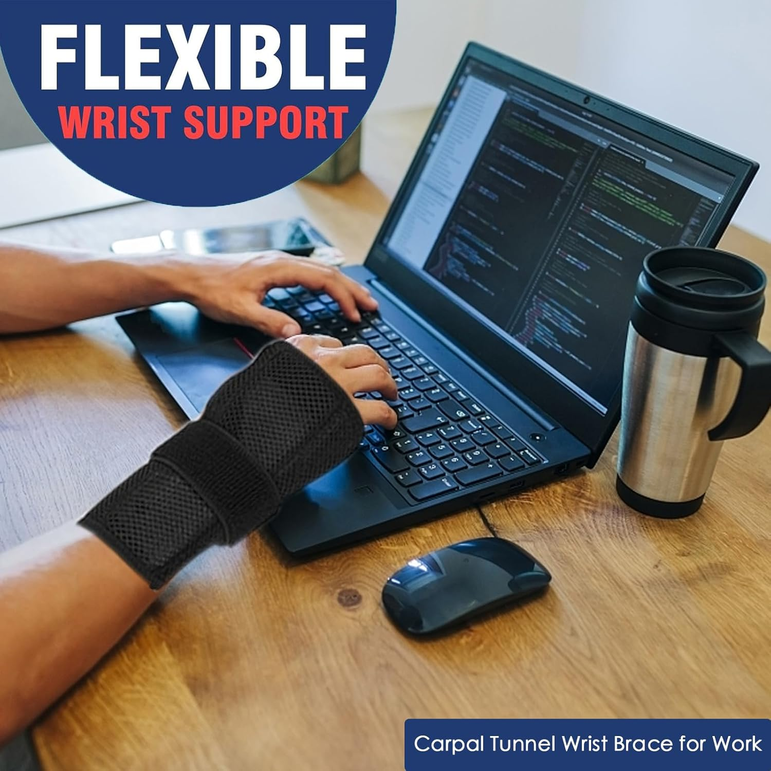 Paskyee Carpal Tunnel Wrist Brace for Men and Women, Adjustable Wrist Support for Right and Left Hand, Pain Relief for Arthritis, Tendonitis, Sprains Black Right L/XL image number 4