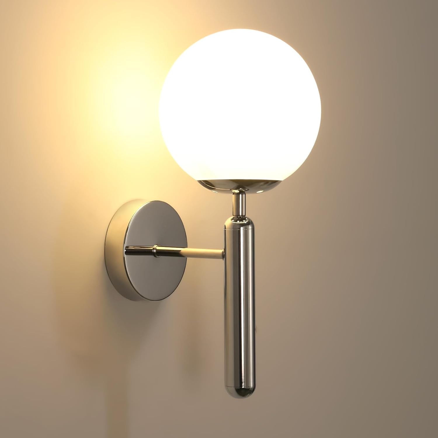 Goeco E27 Interior Wall Light Chrome with Glass Ball Shade Diameter 15 Cm Max 60 W Vintage Mood Lighting for Bedroom Living Room Kitchen Hallway No Bulbs image number 1