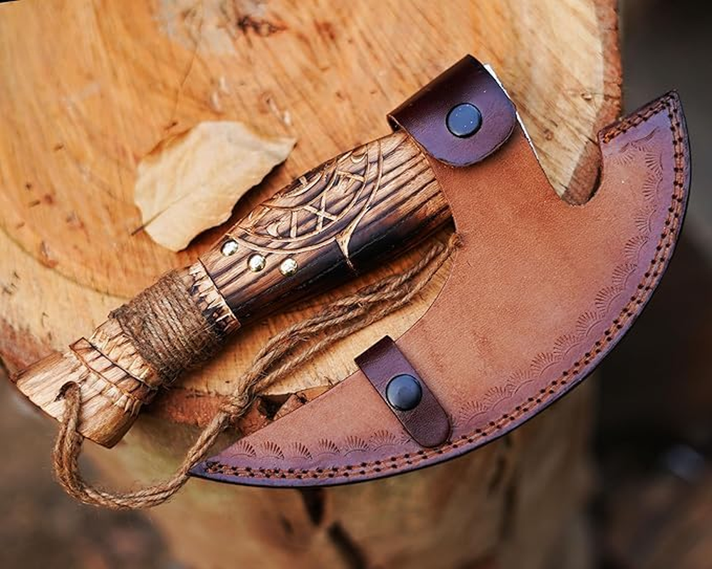 Viking Pizza Axe with Sheath, Viking Butcher Axe, Viking Pizza Cutter Axe - Olive Wood Handle & Heavy Duty Viking Axe Head - Perfect for Cutting Pizza, Meat, Vegetables (PC-29)