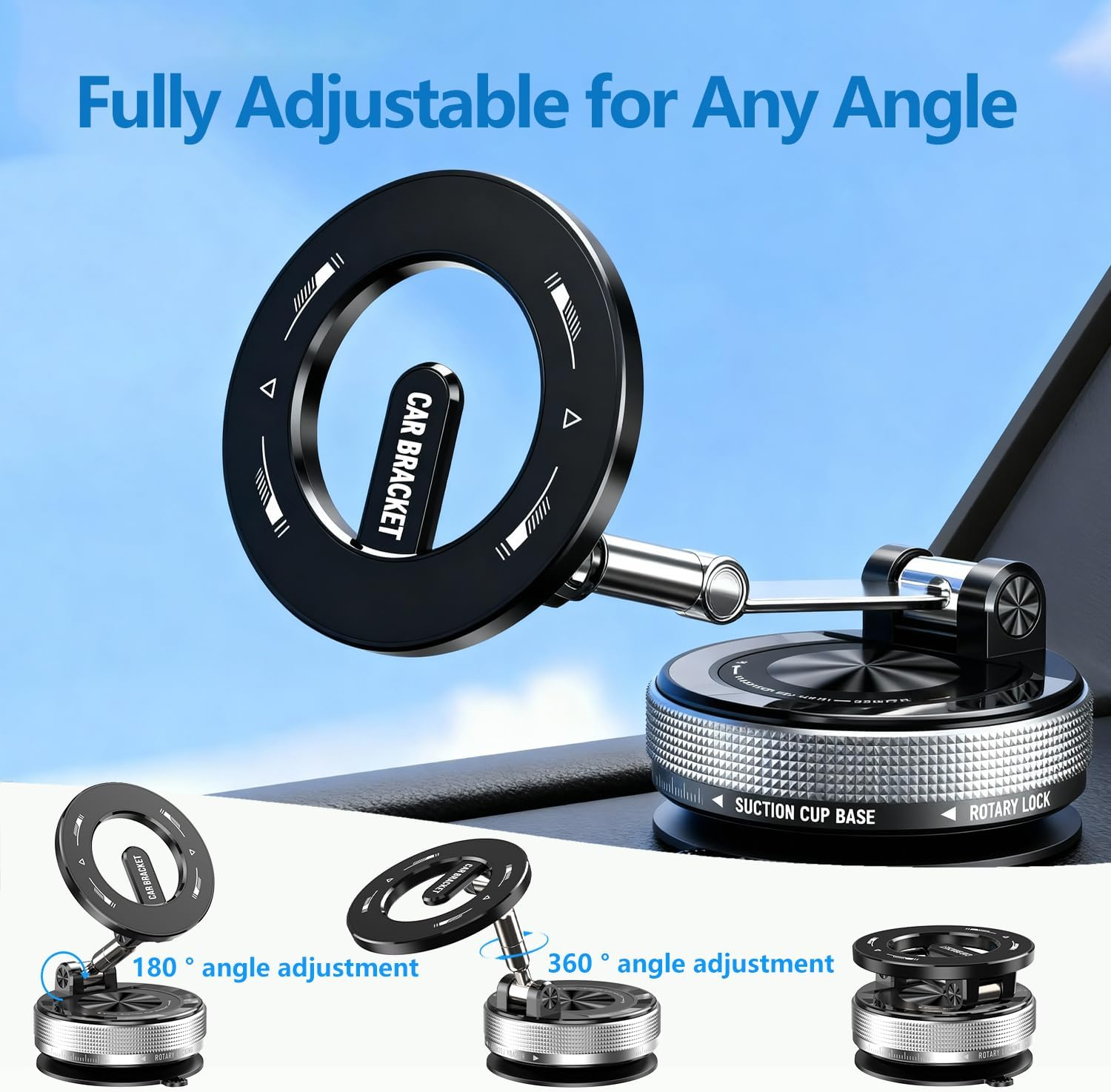 2026 Upgraded Magnetic Car Phone Holder, 360&deg; Adjustable Foldable Vacuum Suction Magsafe Car Mount for Car, Gym, Travel, or Kitchen, Strong Magnetic Phone Holder Compatible with Iphone & All Phones