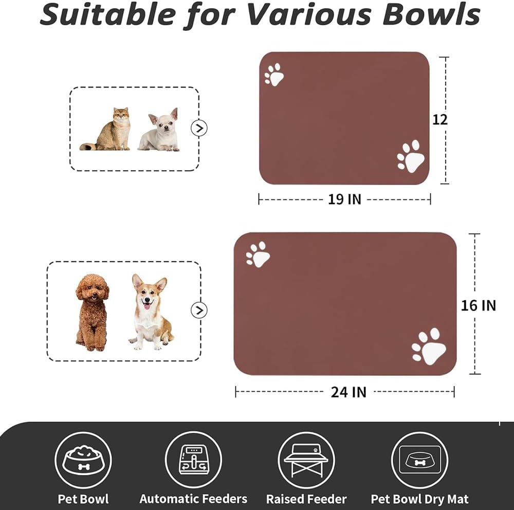 Pet Feeding Mat - Absorbent for Food and Water Bowl - No Stains Quick Dry Dog Accessories - Pet Supplies Brown 16''X24'' image number 4
