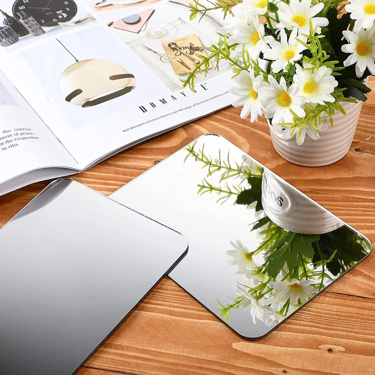 Queekay 4 Pieces Locker Mirror Acrylic Mirror 5.1 X 7.1 Inch Rounded Corner Unbreakable Mirror Acrylic Mirror Wall Decor with Magnet Magnetic for School Living Room Office Bathroom Home Decoration image number 2