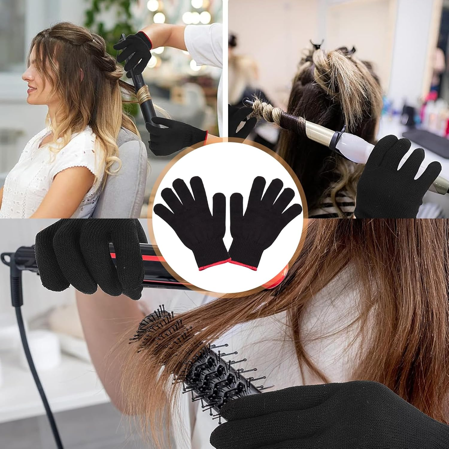 ZXCHOME Pack of 2 Heat Resistant Gloves, Heat Protection Glove Curling Iron Soft Heat Protection Gloves Curling Iron for Heat Straighteners Gloves Hair Tools (Black) image number 5