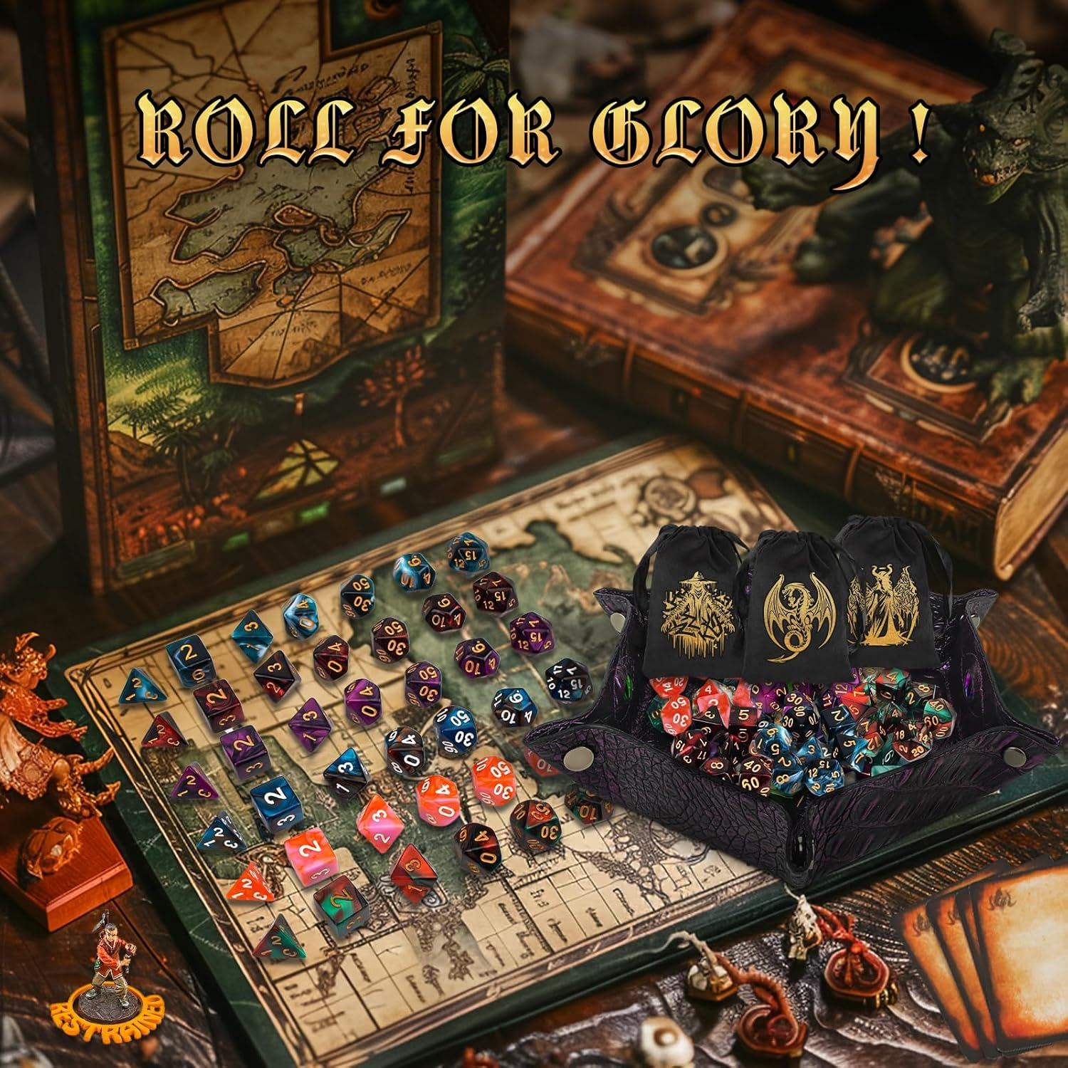 Byhoo DND Dice Set, 6 Sets Double-Colors Polyhedral Dice with 6 Drawstring Bags and Crocodile Pattern Dice Tray for RPG, MTG & Table Games, Ideal for DND Enthusiasts & DM image number 3