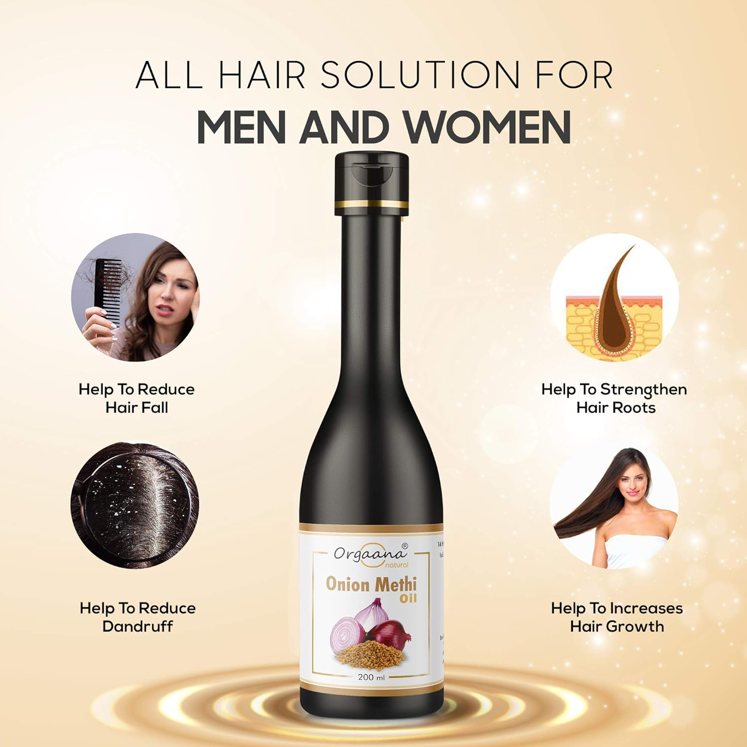 Orgaana Natural Herbal Methi-Onion Herbal Repair Hair Frizzy and Damage Hair Oil 21 Natural Herbs & Oils image number 2