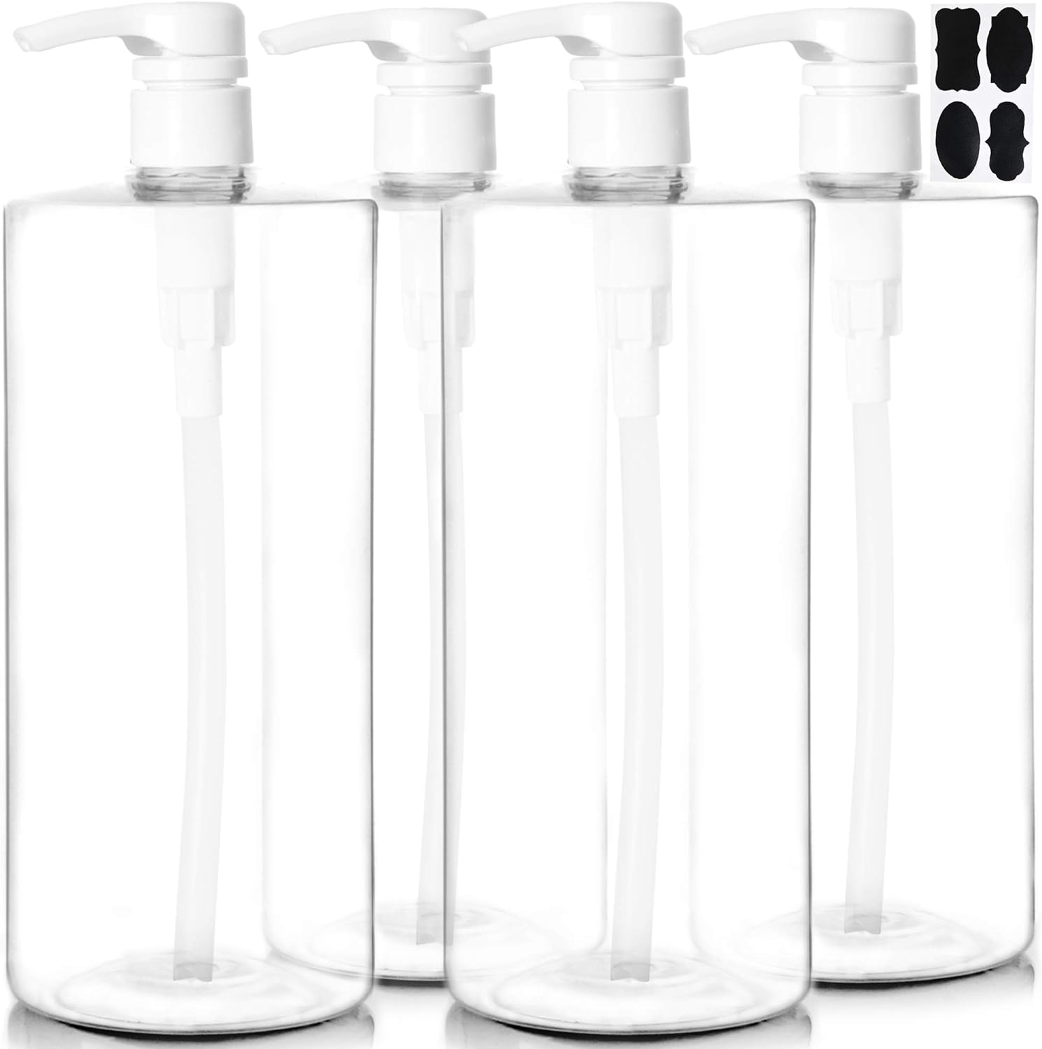 Youngever 4 Pack 1000ML Plastic Pump Bottles for Shampoo, 1 Liter Empty Shampoo Pump Bottles, Plastic Cylinder with Lockdown-Leak Proof-Pumps (White Pump) image number 2