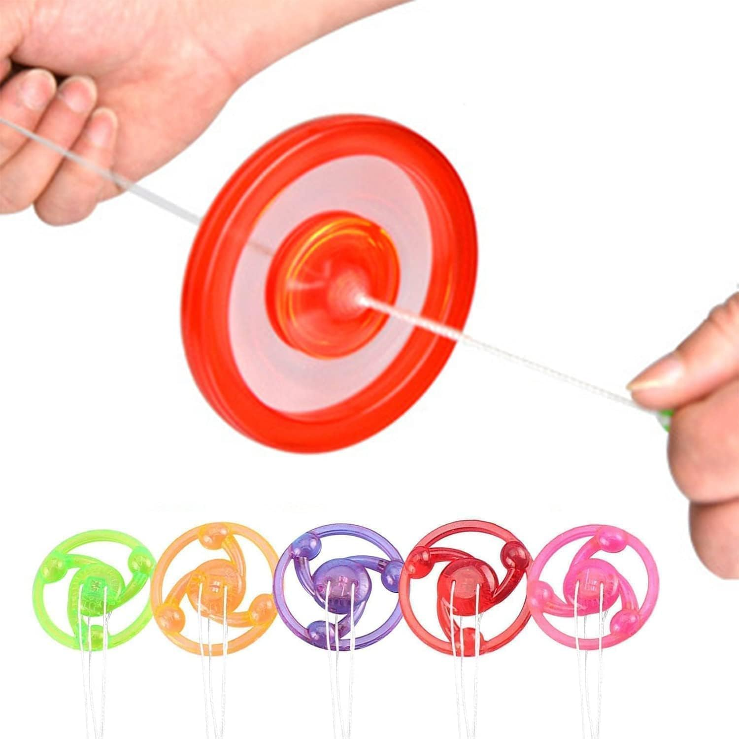 5Pcs Pull Line Flywheel,Flashing Tops,Flywheel Spinning Tops, Spinner Fidget Rainbow Lightshow Orbital Flash,Gift Pull in Wheel Colorful Glow Novelty Spinning Tops image number 4