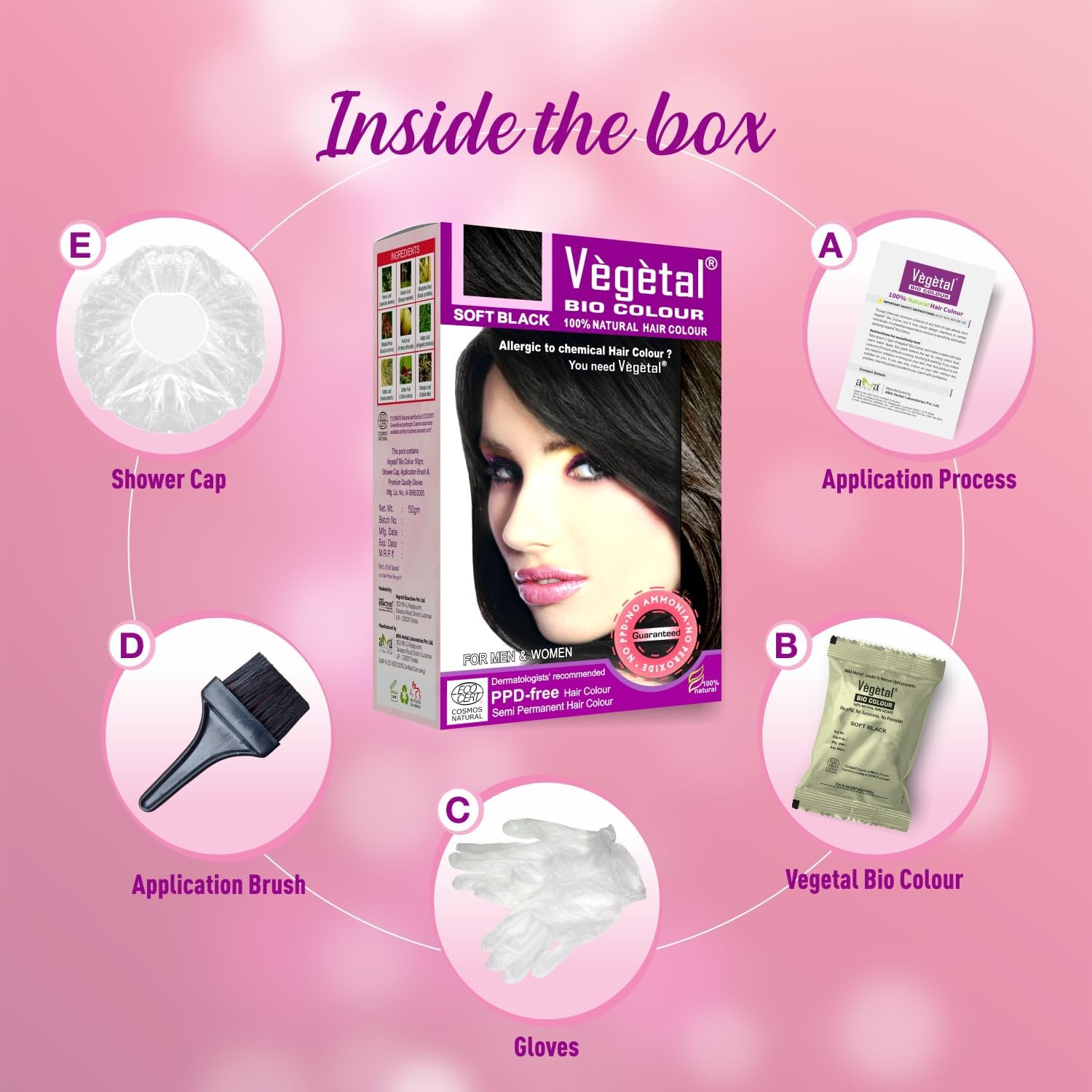 Vegetal Bio Hair Colour - Soft Black 50 G Achieve Natural, Ammonia-Free Hair Color Ppd-Free, 100% Herbal Certified Organic for Men and Women UV Protection and Luster Maintenance Complete Kit image number 4