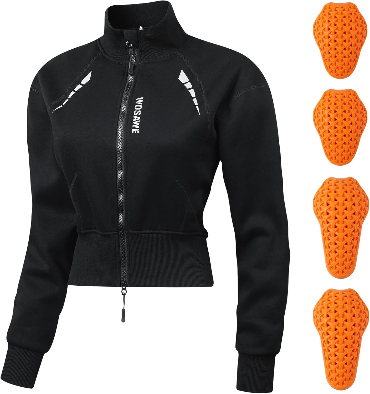 WOSAWE Women'S Motorcycle Fleece Jacket CE Pad Insert Zip up Sweatshirt Biker Trendy Cropped Sweaters