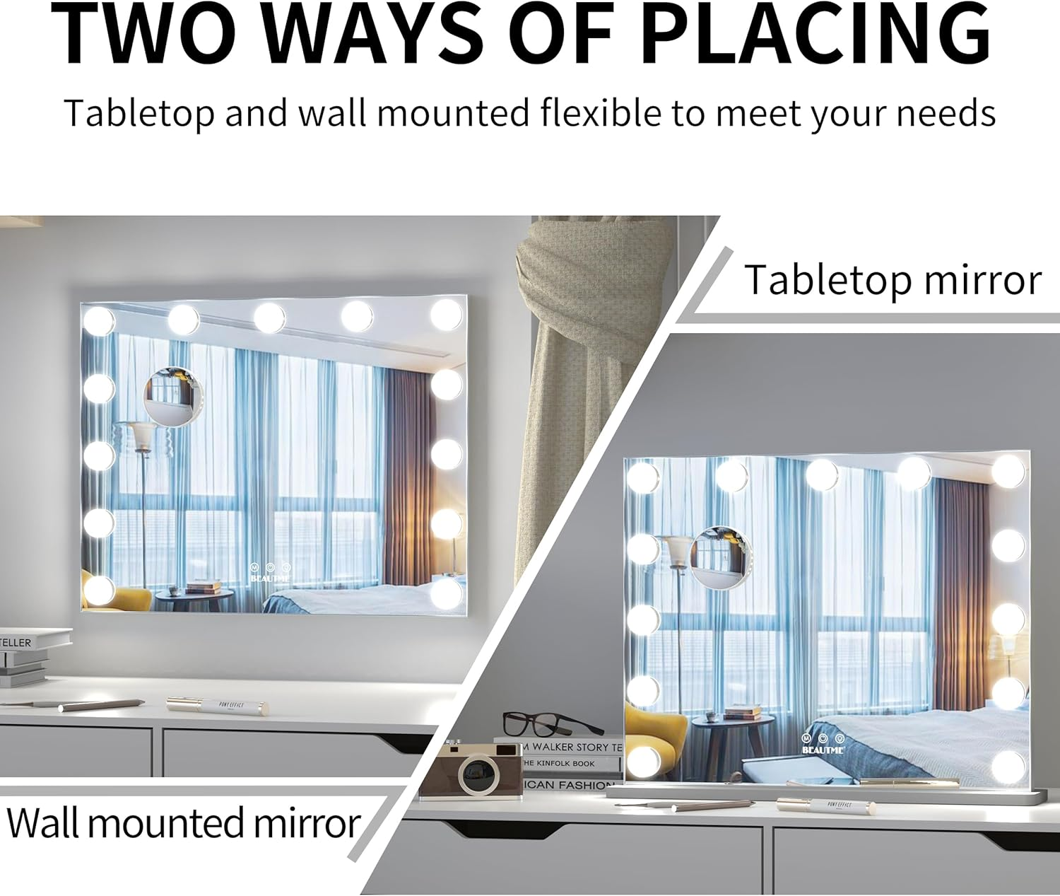 ANYHI Vanity Mirror with Lights, 50.5 X 39.7 Cm Hollywood Illuminated Makeup Mirror with 13 Dimmable Lights, Wall Mounted or Dressing Table Mirror for Makeup Vanity with 10X Magnifier (Silver)