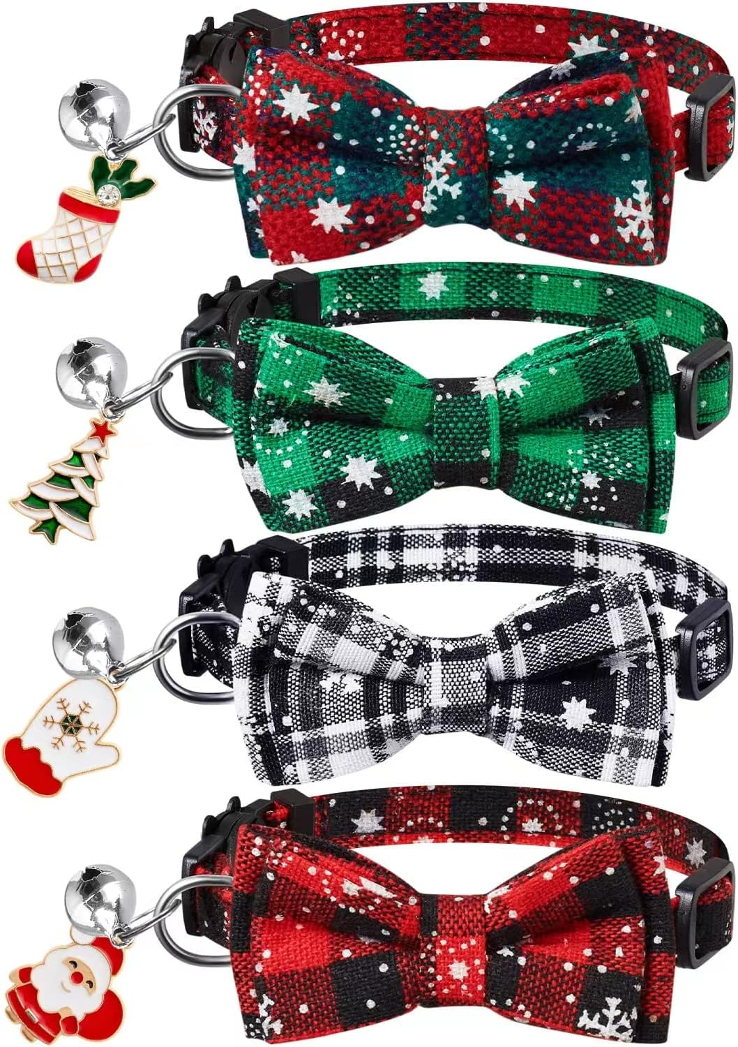 LLHK 4 Pack Christmas Cat Collars with Bow Tie and Bell,Breakaway Kitten Collar for Girl Boy Cats,Adjustable 7-12Inch, for Kitty Kitten Adult Cats,Pet Supplies,Stuff,Accessories image number 5