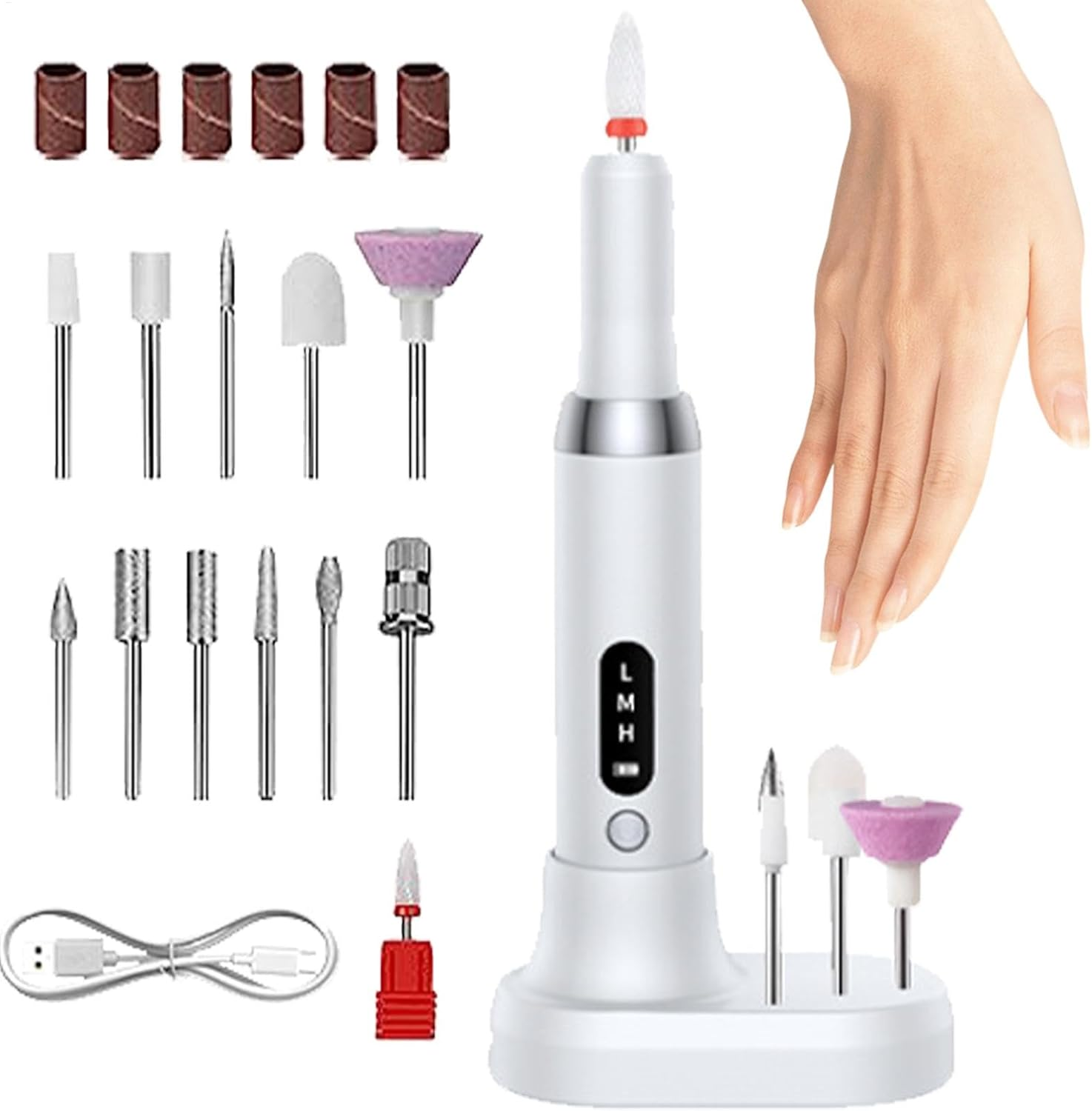 Electric Nail File - Professional Cordless Nail Drill, Adjustable Speed Nail Grinder | Rechargeable Nail Drill Machine with 12 Bits, Portable Manicure Tool for Acrylic, Gel & Natural Nails at Home