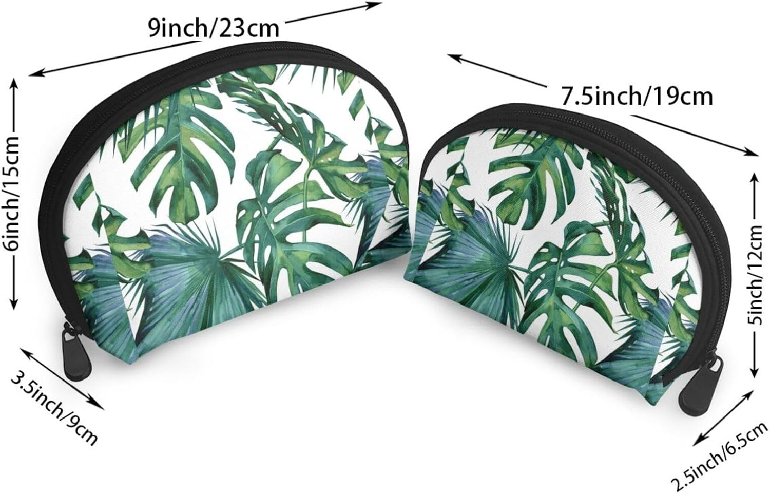 Cozimangoe Coin Pouch Makeup Bags Set, 2 Piece Shell Shape Cosmetic Bag with Pockets for Daily Travel Handbag Lipstick Keys Toiletry, Personalized Tropical Palm Leaves 1 image number 6