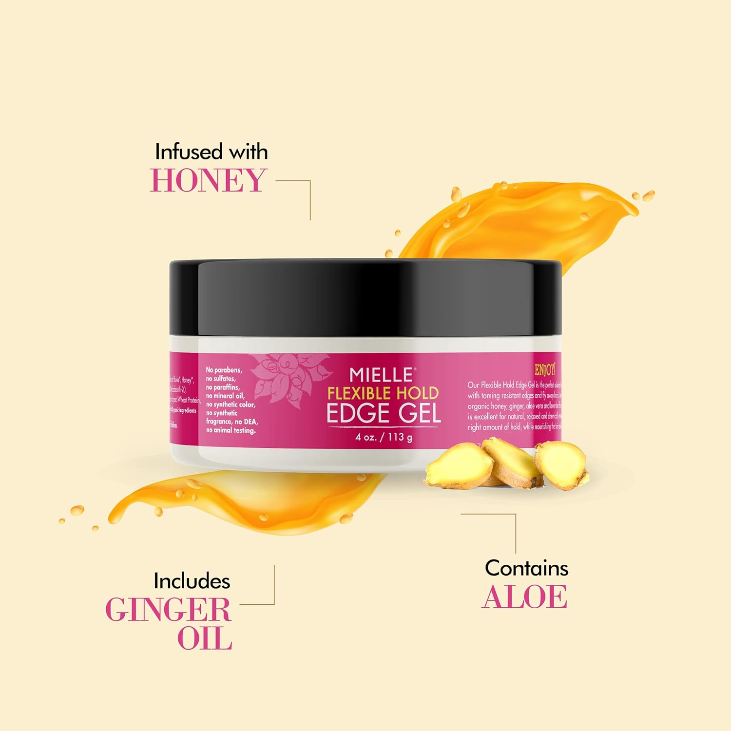 Mielle Organics Honey & Ginger Edge Control Gel - Strong Hold Hair & Edge Gel for Women & Men - Infused with Aloe, Honey, Ginger & Babassu Oil to Encourage Nourished, Healthier Hair (4 Fl Oz) image number 1