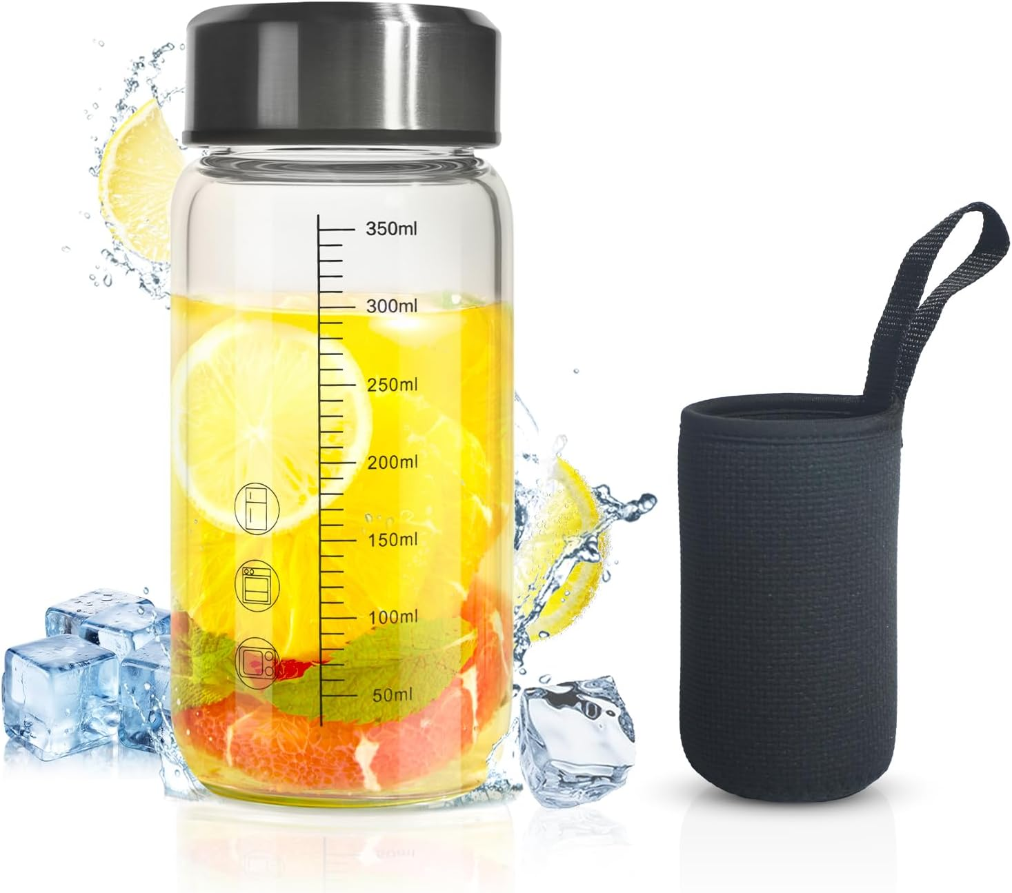 TONGRANG-LIFE 12Oz Glass Water Bottle,Glass Shaker Bottle,Small Glass Water Bottle,Glass Blender Bottle,Wide Mouth Glass Milk Bottle with Lid,Athletic Green Bottle