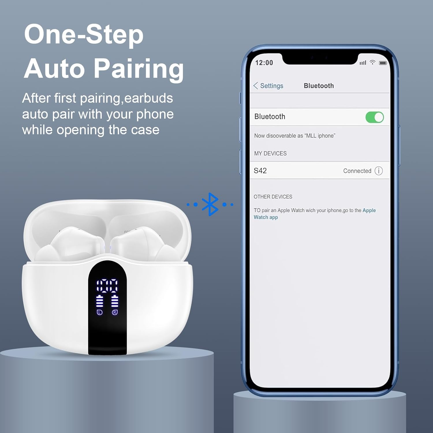 Vifigen S56 Wireless Bluetooth 5.3 in Ear Headphones, 60H Playtime, LED Display, Noise Cancelling, IPX7 Waterproof, Auto Pairing, White image number 4