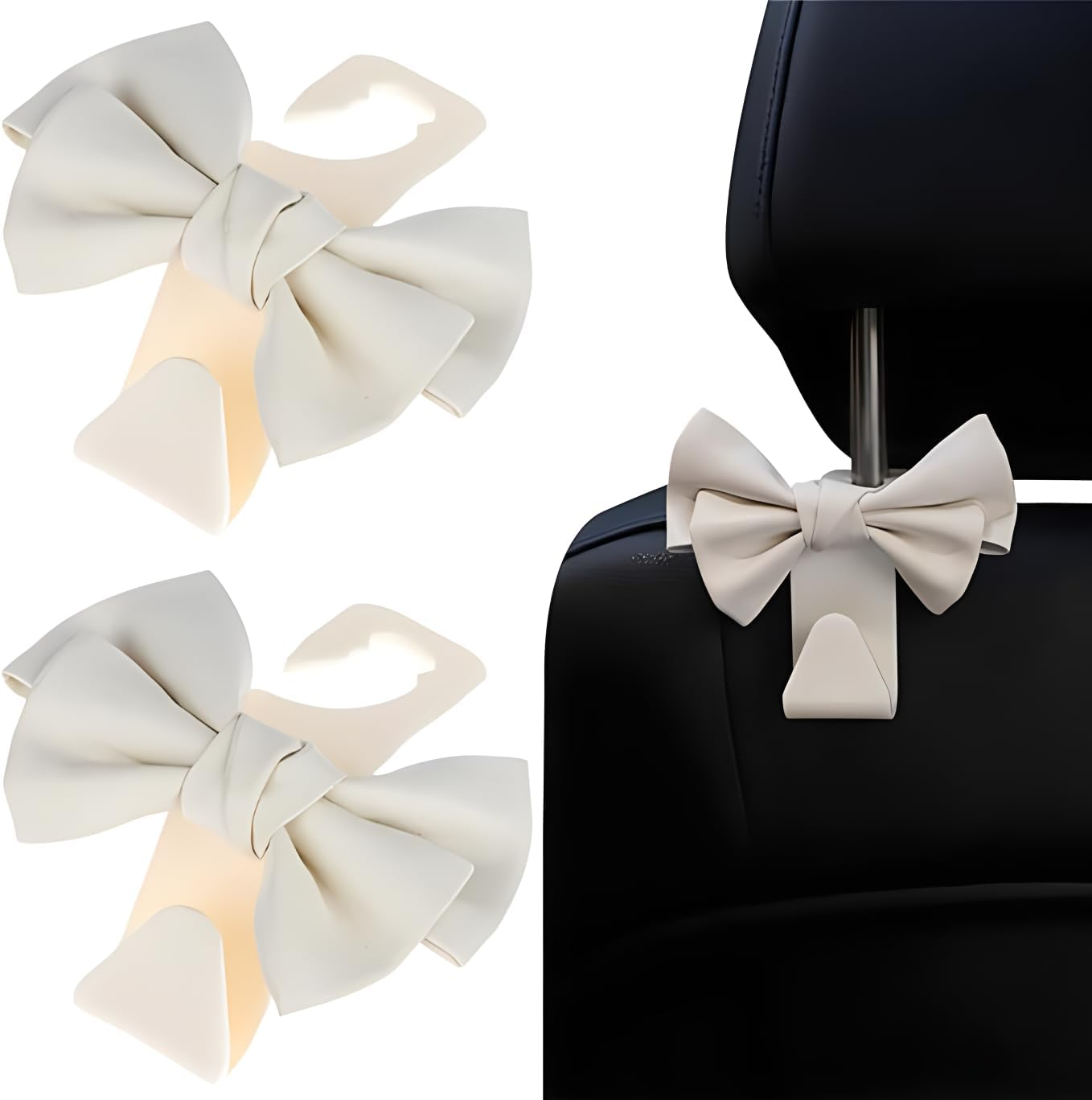 Cute Bow Knot Auto Car Seat Headrest Hook, Seatback Hanger Storage Organizer Holder for Car Hooks for Purses and Bags 2Pcs image number 1