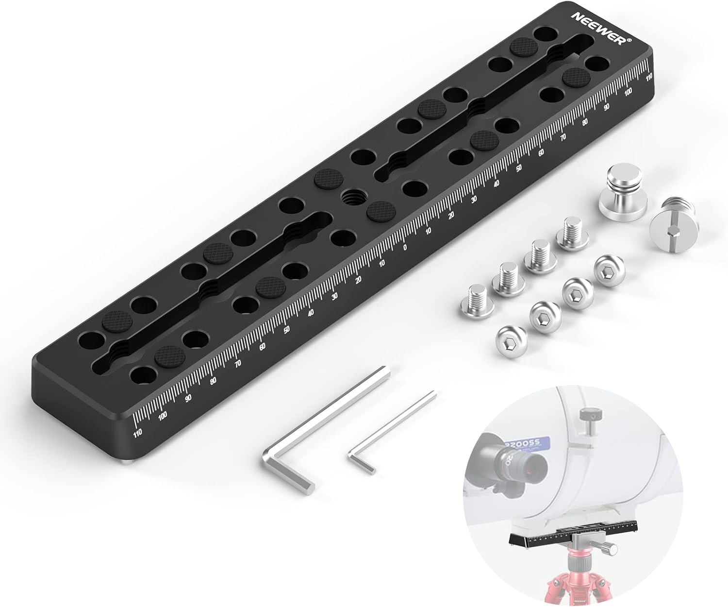 NEEWER 9"/230Mm Rail Bar Vixen Style Dovetail Plate, Metal Mounting Plate Saddle with M6 1/4" 3/8" Camera Screw for Telescope Mount Adapter OTA Equatorial Tripod Sky Astrophotography, QR003 image number 5