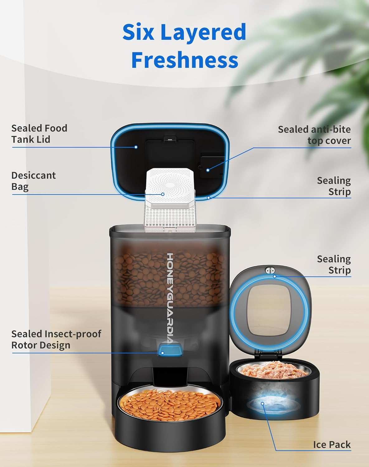 Honeyguaridan Automatic Cat Feeder for Wet Food,2.4G Wifi Enabled Smart Feed Pet Feeder with Ice Pack and Freshness Dry Food Desiccant