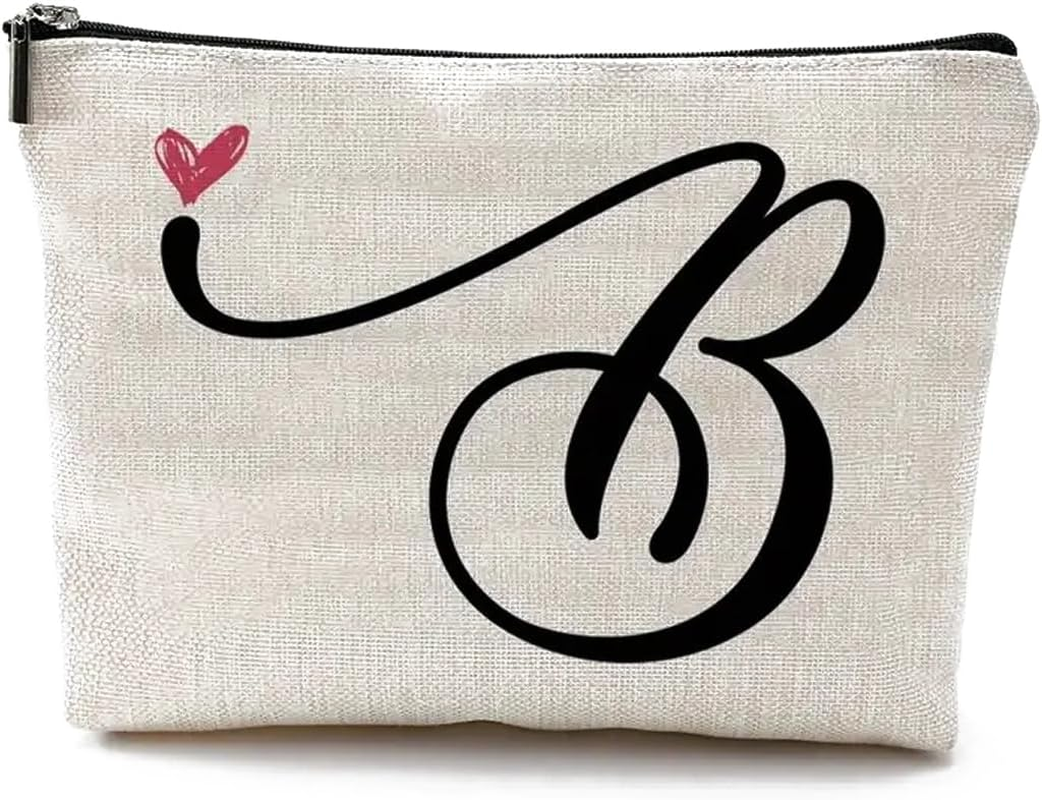 LAKYMIE Initial Small Makeup Bag Cosmetics Organizer Zipper Pouch, for Daily & Travel Use, Gifts for Best Friend, Bride, Bridesmaid, Alphabet B
